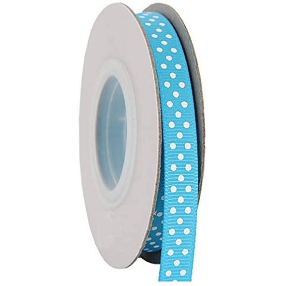 Threadart Grosgrain Dots Ribbon 3/8" - 10 Yards - Aqua - Available in 19 colors and 4 Widths - For Bows, Decorations, Hair Clips, and More