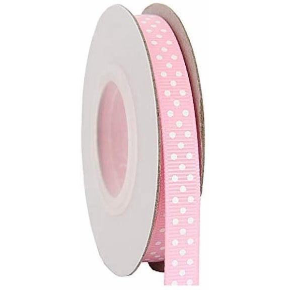 Grosgrain Dots Ribbon by Threadart 3/8" (0.38") - 10 Yards - Pink - Printed White Dot Pattern - For Bows, Decorations, Hair Clips, and More - 3/8" Pink 154