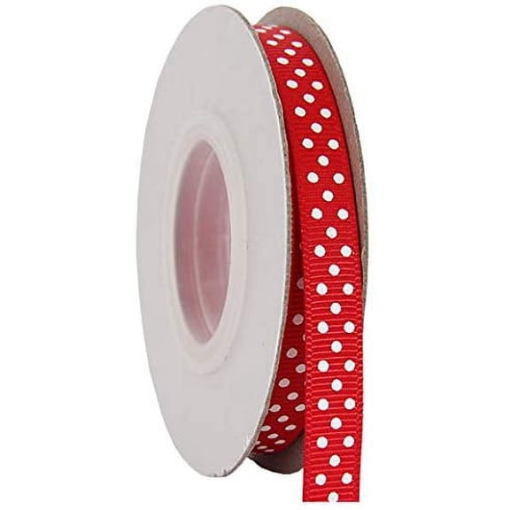 Threadart Grosgrain Dots Ribbon 3/8" - 10 Yards - Red - Available in 19 colors and 4 Widths - For Bows, Decorations, Hair Clips, and More