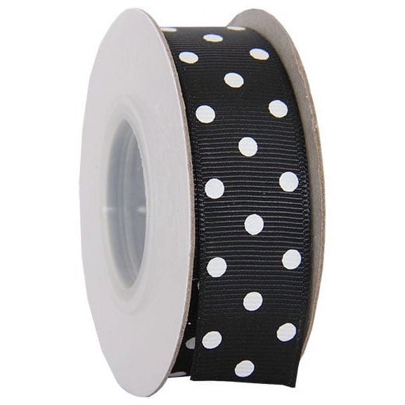 Grosgrain Dots Ribbon by Threadart 7/8" (0.88") - 10 Yards - Black - Printed White Dot Pattern - For Bows, Decorations, Hair Clips, and More - 7/8" Black 030