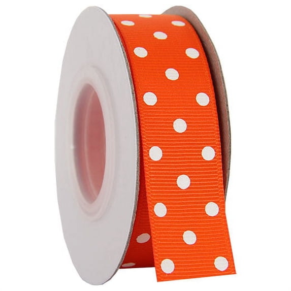 Grosgrain Dots Ribbon by Threadart 7/8" (0.88") - 10 Yards - Orange - Printed White Dot Pattern - For Bows, Decorations, Hair Clips, and More - 7/8" Orange 750
