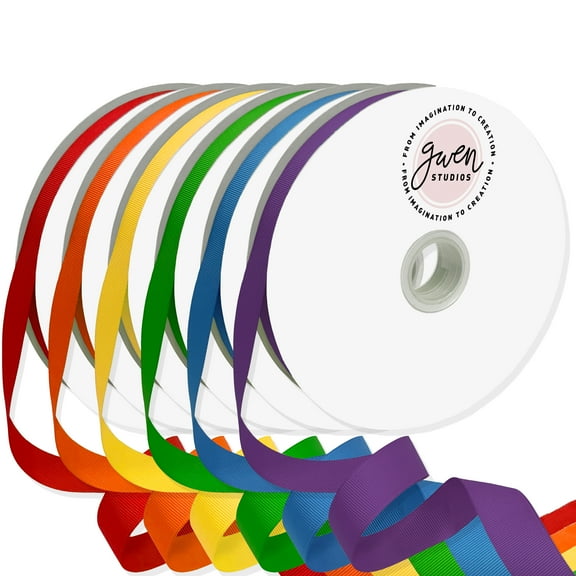 Grosgrain Rainbow Ribbon, 6 Colors, 7/8" x 600 Yards by Gwen Studios