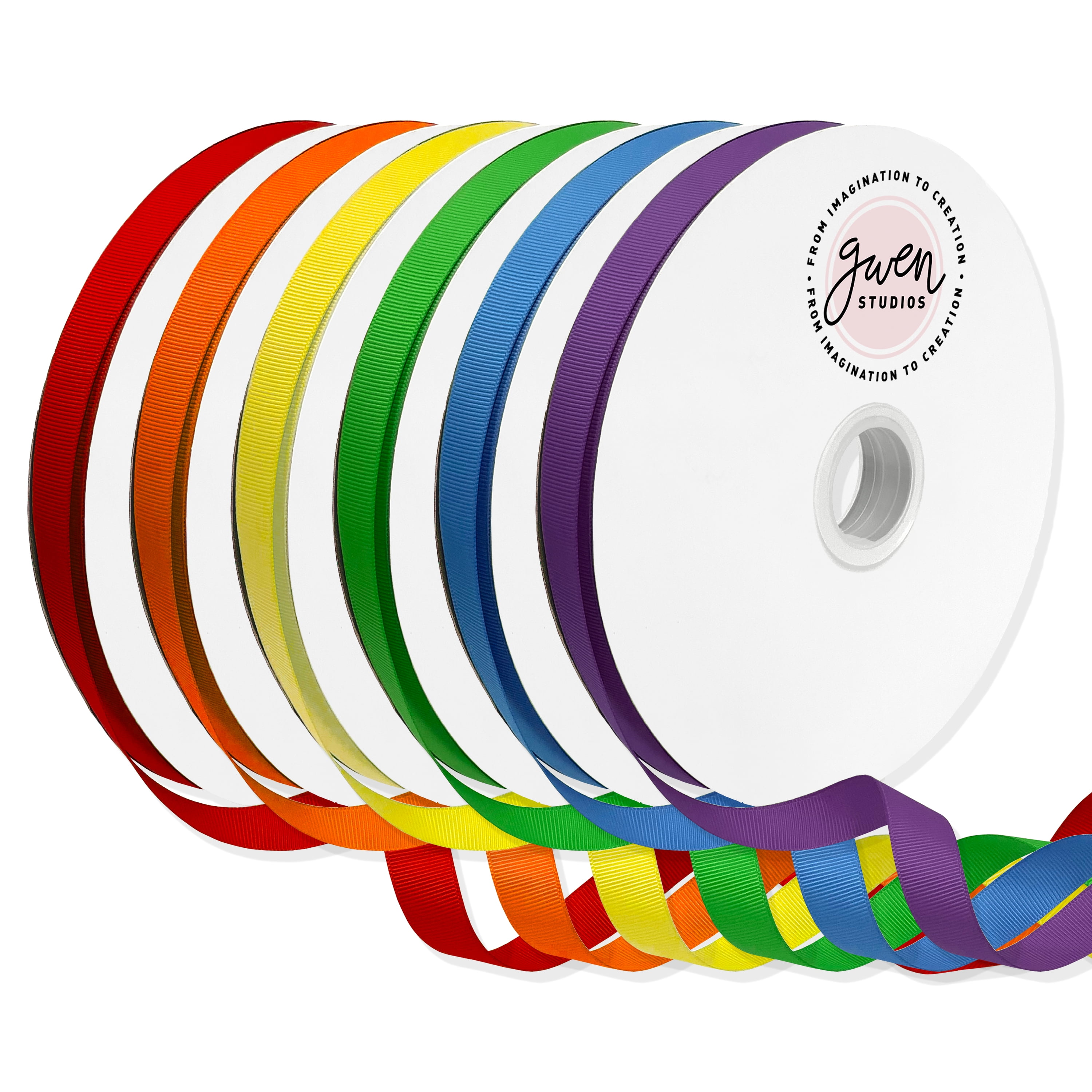Grosgrain Rainbow Ribbon Pack, 6 Colors, 5/8 inch x 600 Yards by Gwen Studios