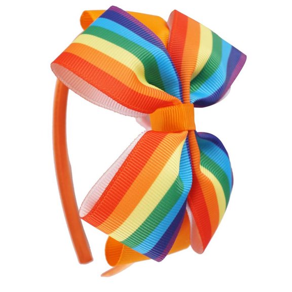 Grosgrain Ribbon Bowknot Headband with Rainbow Color for Kids Birthday Party