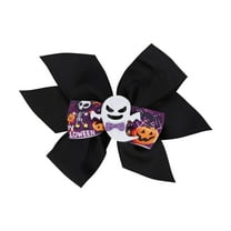 Grosgrain Ribbon Hair Bow Clip, Halloween Ghost Bow (Black)