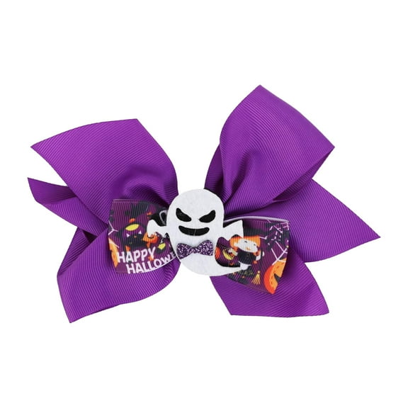 Grosgrain Ribbon Hair Bow Clip, Halloween Ghost Bow (Purple)