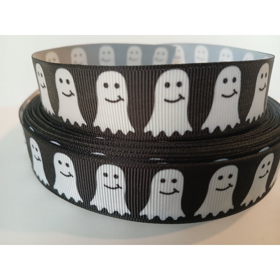 Grosgrain Ribbon Printed Bats Yellow Full Moon on Orange 3 Yards 7/8 Inch Wide