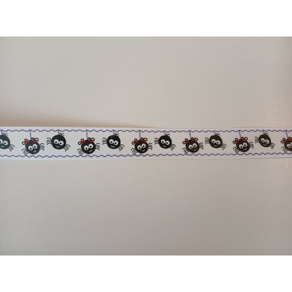 Grosgrain Ribbon Printed Boy and Girl Spiders on Web with Border 3 Yards 7/8 Inch Wide