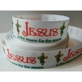 thumbnail image 1 of Grosgrain Ribbon Printed Christmas Jesus Is The Reason For The Season with Cross, 3 Yards 7/8 Inch Wide, 1 of 4