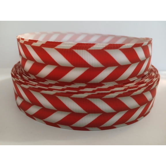 Grosgrain Ribbon Printed Christmas Red and White Candy Cane Rope, 3 Yards (9 Feet) 1 Inch Wide