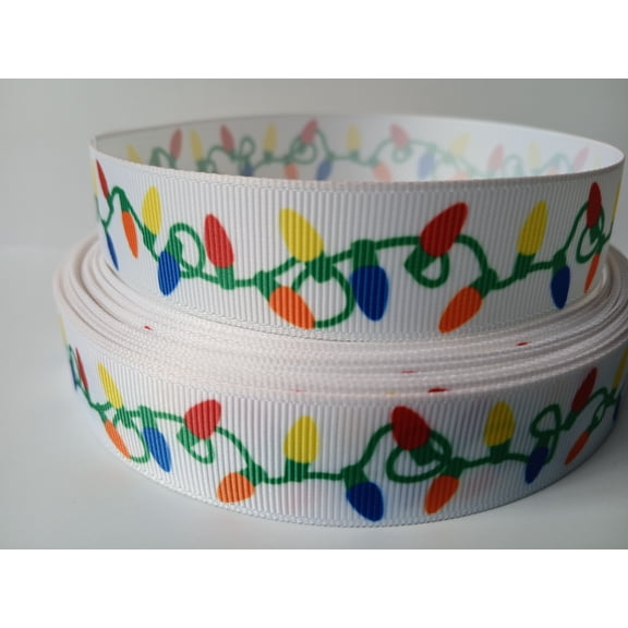 Grosgrain Ribbon Printed Large Christmas Tree Lights , 3 Yards (9 Feet) 7/8 Inch Wide