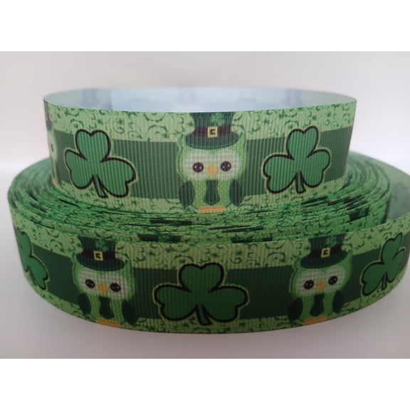 Grosgrain Ribbon Printed Saint Patrick's Day with Owl and Clover, 3 Yards (9 Feet) 1 Inch Wide