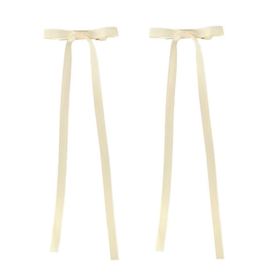 Grosgrain Ribbon Thin Hair Bow Clip with Long Tails, Set of 2