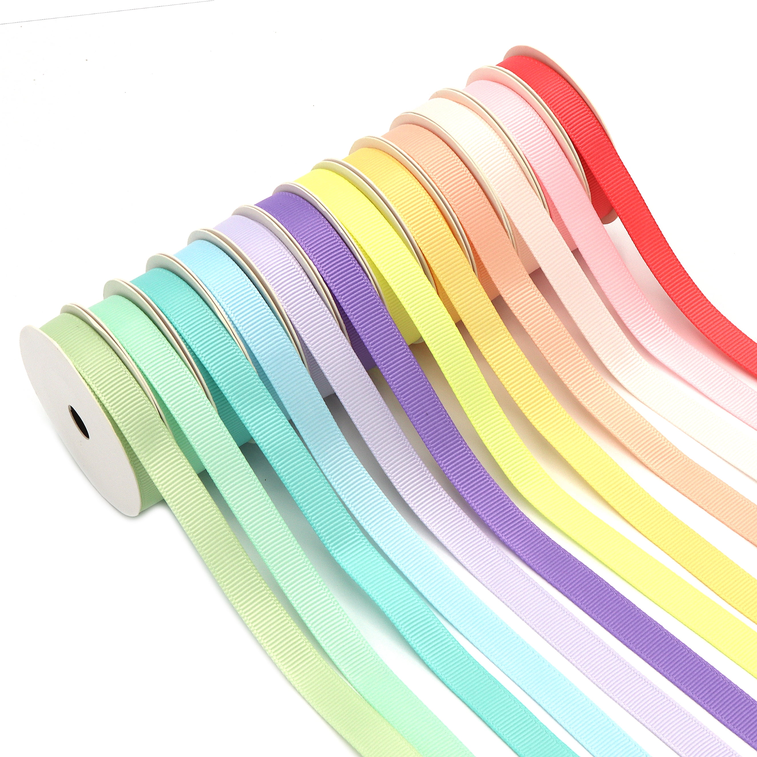 Solid Satin Ribbons, for Gift Wrap and Crafts, 12 Pastel Colors, 3/8 x 36  Yards by Gwen Studios