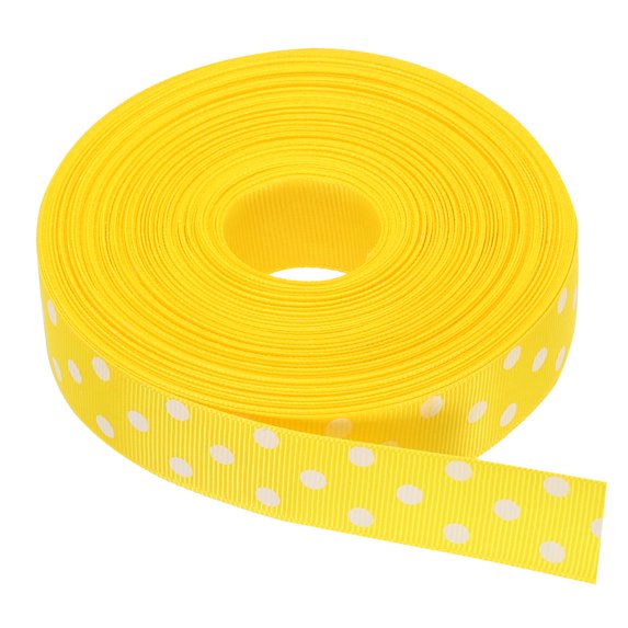 Uxcell Grosgrain Ribbons with White Dots Ribbon Bow Decoration Crafts Gift Wrapping Wedding Yellow 25 Yards 1 Inch
