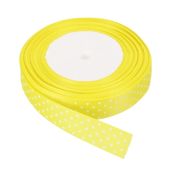 Uxcell Grosgrain Ribbons 25 Yards 3/4" Lemon Yellow with White Dots Ribbon Bow