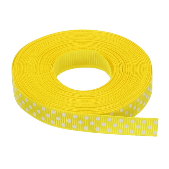 Uxcell Grosgrain Ribbons 25 Yards 3/8" Yellow with White Dots Ribbon Bow Decoration