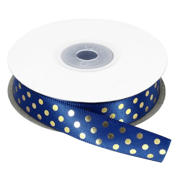 Grosgrain Ribbons 25 Yards 5/8 Inch Deep Blue with Gold Dots Ribbon Bow Decoration for Crafts Gift Wrapping Wedding DIY Handmade