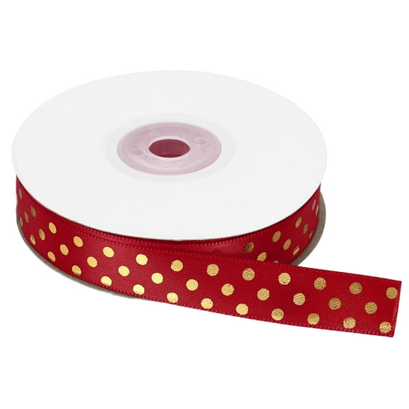 Grosgrain Ribbons 25 Yards 5/8 Inch Wine Red with Gold Dots Ribbon Bow Decoration for Crafts Gift Wrapping Wedding DIY Handmade