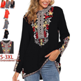 thumbnail image 1 of Grosy Embroidered Tops for Women Long Sleeve V Neck Plus Size Boho Mexican Style Blouse Peasant Tops Women T Shirts Casual Tee Ladies Tunics-3XL/Black/101/G, 1 of 8