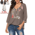thumbnail image 1 of Grosy Embroidered Tops for Women Long Sleeve V Neck Plus Size Boho Mexican Style Blouse Peasant Tops Women T Shirts Casual Tee Ladies Tunics-M/Gray/049/G, 1 of 10