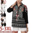 thumbnail image 1 of Grosy Embroidered Tops for Women Plus Size 3/4 Sleeve Tunic Tops Mexican Peasant Cotton Rayon Blouses Maxi Vintage Boho Bohemian Casual Loose Clothes for Autumn Fall-Black/055-4XL/G, 1 of 8
