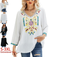 thumbnail image 1 of Grosy Embroidered Tops for Women Plus Size 3/4 Sleeve Tunic Tops Mexican V Neck Peasant Cotton Rayon Blouses Maxi Vintage Boho Bohemian Casual Loose Clothes-White/618-WT-L/G, 1 of 7