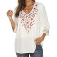thumbnail image 1 of Grosy Womens Plus Size Tops 3/4 Sleeve V Neck Shirts Tunic Casual Floral Embroidered Loose Summer Fall Blouses Mexican Peasant Cotton Rayon Shirts-354/White/XL, 1 of 8
