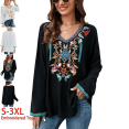 thumbnail image 1 of Grosy Embroidered Tops for Women Plus Size 3/4 Sleeve Tunic Tops Mexican V Neck Peasant Cotton Rayon Blouses Maxi Vintage Boho Bohemian Casual Loose Clothes-Black/618-BK-3XL/G, 1 of 7