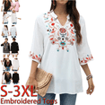 thumbnail image 1 of Grosy Embroidered Tops for Women Plus Size 3/4 Sleeve Tunic Tops Mexican V Neck Peasant Cotton Rayon Blouses Maxi Vintage Boho Bohemian Casual Loose Clothes-White/683-WT-XXXL/G, 1 of 7
