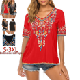 Grosy Womens Summer Tops Plus Size Short Sleeve V Neck Embroidered T