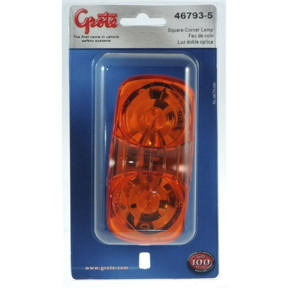 Grote 46793-5 Yellow Two-Bulb Square-Corner Clearance Marker Light (Duramold)