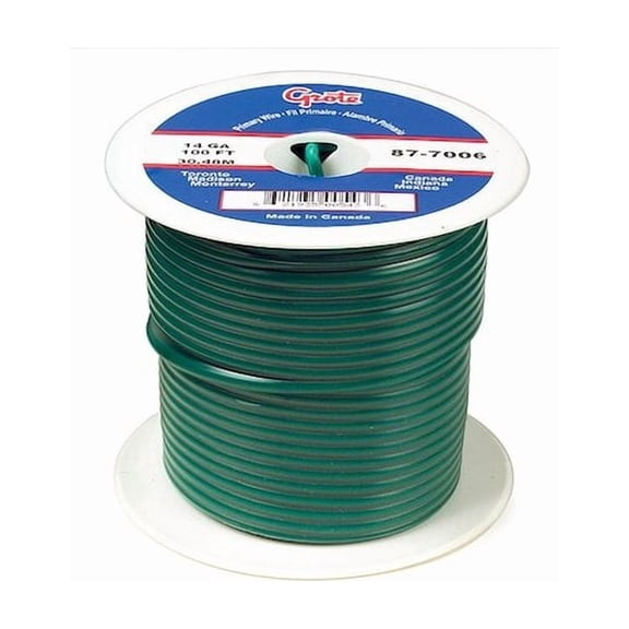 Primary Wire, GPT, 12 AWG, Copper, Green, PVC Jacket, Stranded 89-6006