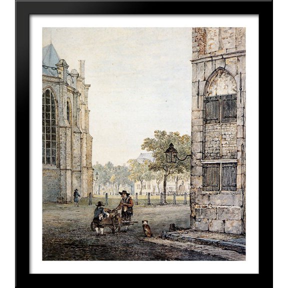 Grotekerksplein in Dordrecht 28x32 Large Black Wood Framed Print Art by Jacob van Strij