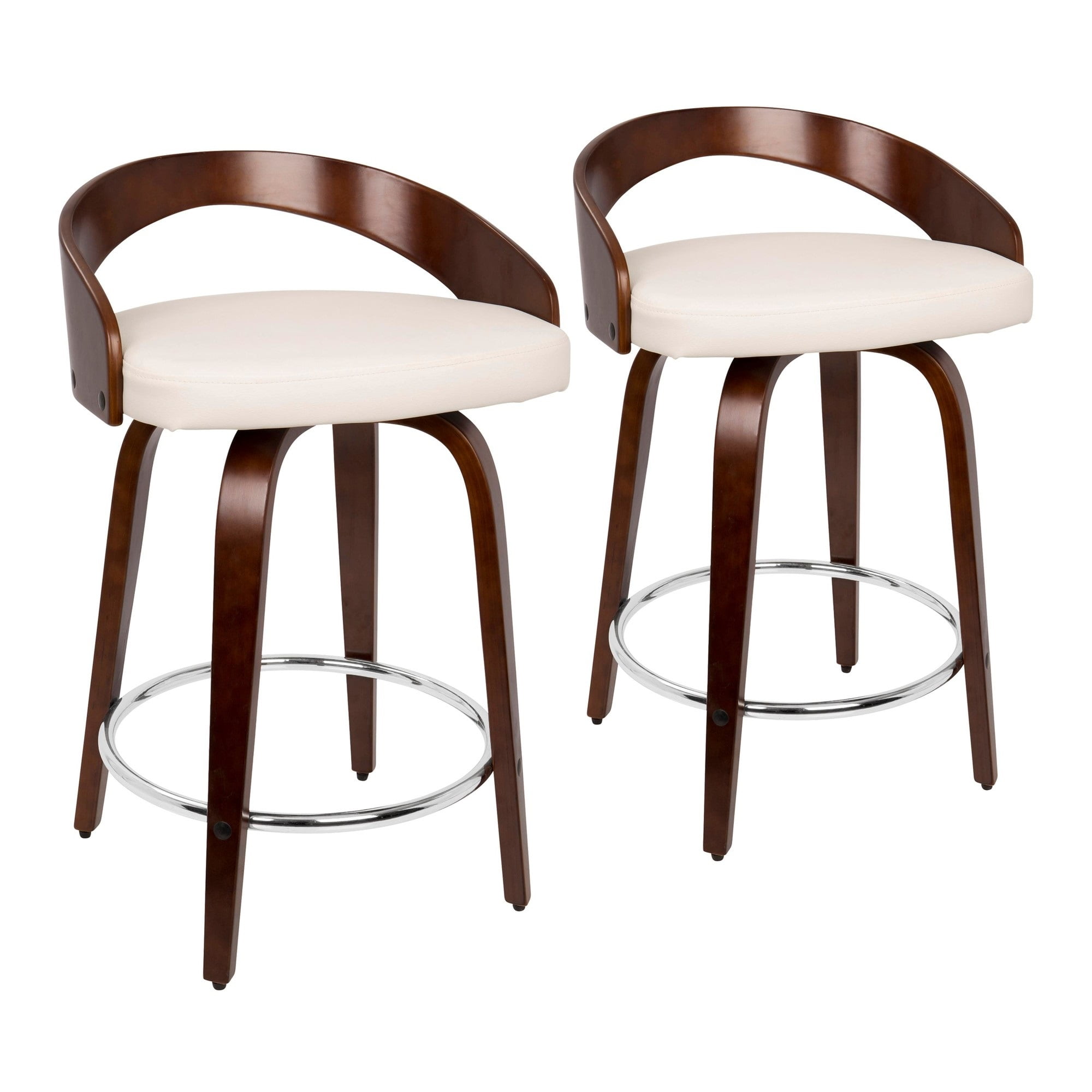 Mid-Century Modern White Faux Leather Swivel Counter Stool
