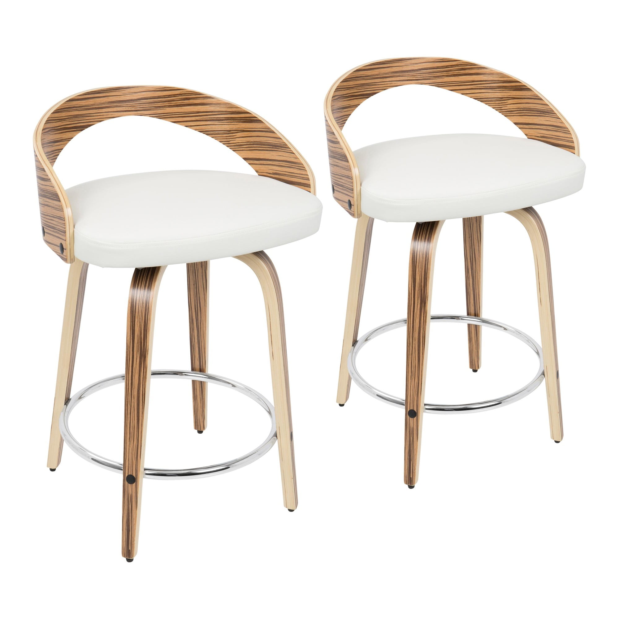 Grotto MidCentury Modern Counter Stool with Swivel in Zebra Wood and