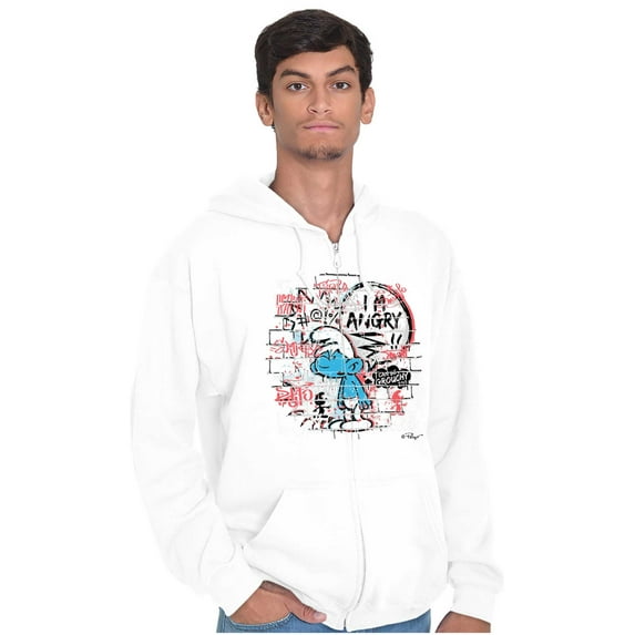 Grouchy Smurf Angry Cranky Cartoon Unisex Plus Size Zip Hoodie Brisco Brands 3X