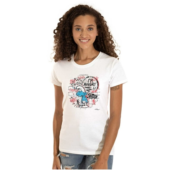 Grouchy Smurf Angry Cranky Cartoon Women's T Shirt Ladies Tee Brisco Brands S