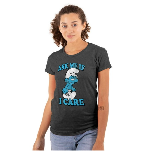 Grouchy Smurf Ask Me If I Care Grump Women's T Shirt Ladies Tee Brisco Brands S