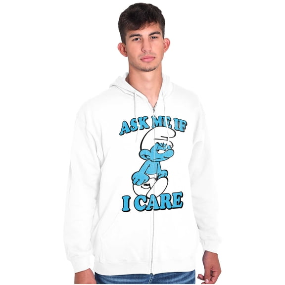 Grouchy Smurf Ask Me If I Care Grump Zip Up Hoodie Men's Women's Brisco Brands L