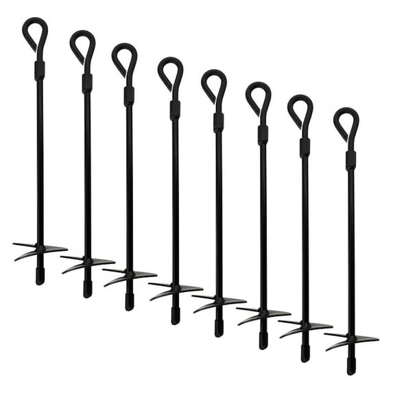 Ground Anchor Kit 8pk - 15 Inch Tent Stakes, Black Shed Anchors for Outdoor Furniture, Greenhouse, Trampoline, & Holiday Decorations