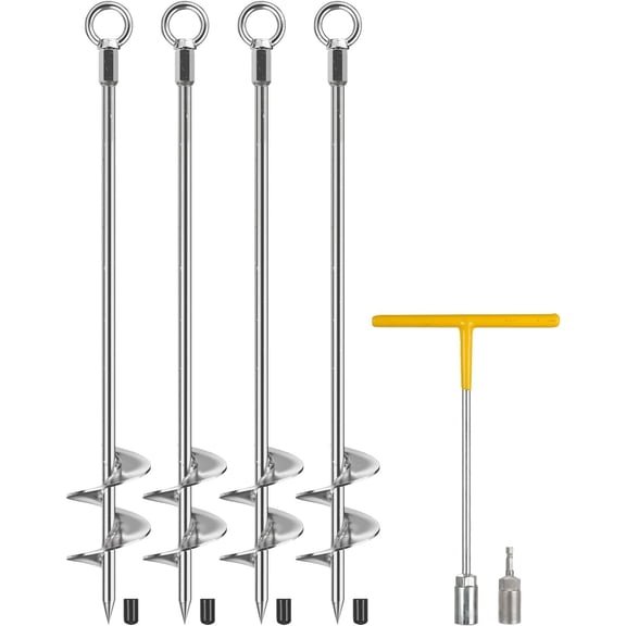 Ground Anchors Heavy Duty for High Wind Tie Down, 4 Pack 30" Shed Anchors Fully Welded Solid Steel, Chrome-Plated Screw-in Earth Auger Anchors for Swingset Carport Trampoline Canopy Gazebo