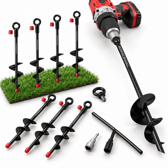 Ground Anchors Screw In 18 Inch - Earth Anchor Heavy Duty Kit 8 Pack Tie Down Swing Set Auger Spiral Trampoline Stakes High Wind C