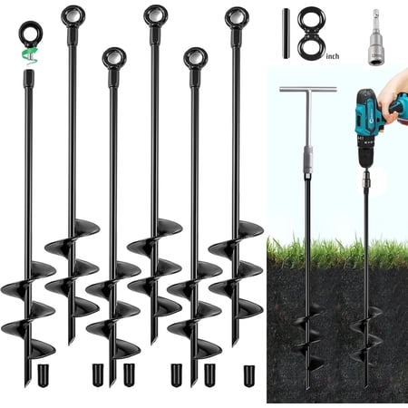 Fabulas Ground Anchors Screw in, 18 inch Heavy Duty Swing Set Ground Anchor Kit 6 Pack, Spiral Earth Anchors Trampoline Stakes for Dog Sheds Tent Carports Camping