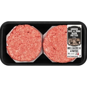 Ground Beef and Pork Blend Hamburger Patties, 80% Lean 20% Fat, 4 Count, 1.33 lb Tray