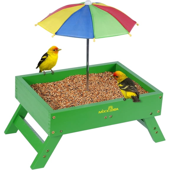 Ground Bird Feeder for Outdoors Bird&Squirrel Feeder Wooden Chicken Picnic Table Platform Feeder Wild Bird Feed Crow Feeder for Outside with 5 LBS Capacity