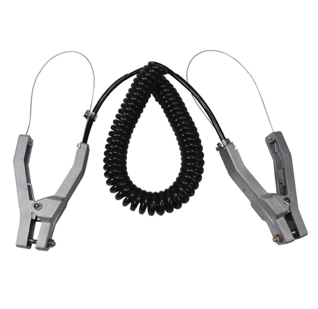 Ground Cable Clamp, 16.4ft Coiled Grounding Cable, Aluminum Alloy Anti Static Grounding Clamp, 3 Copper Nails, Clamps 23mm, for Gas Station Oil Depot Tank Chemical Plant