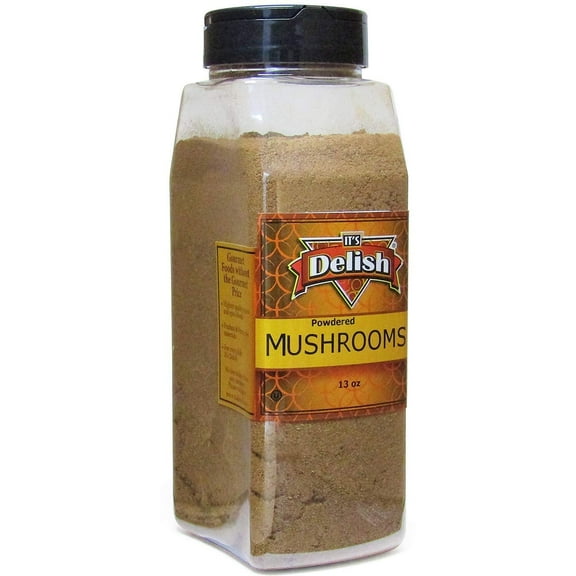 Ground Dried Mushroom Powder by Its Delish, Large 13 Oz Jar  Dark Chilean Dehydrated and Ground Mushrooms for Cooking and Flavoring