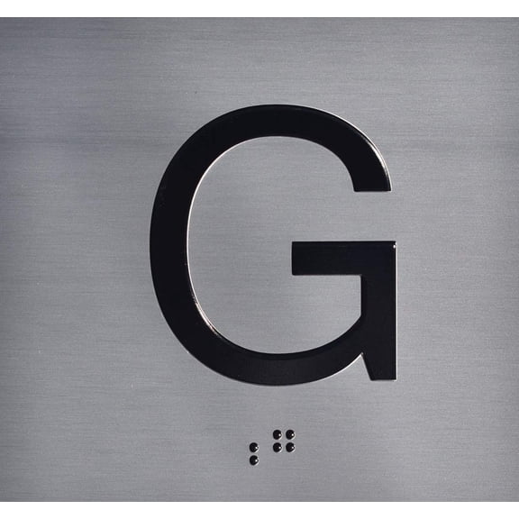 Ground Elevator Jamb (G) Plate Sign (Lobby Elevator JAMB) with Braille and Raised Number-Elevator Floor Number Sign (Silver)