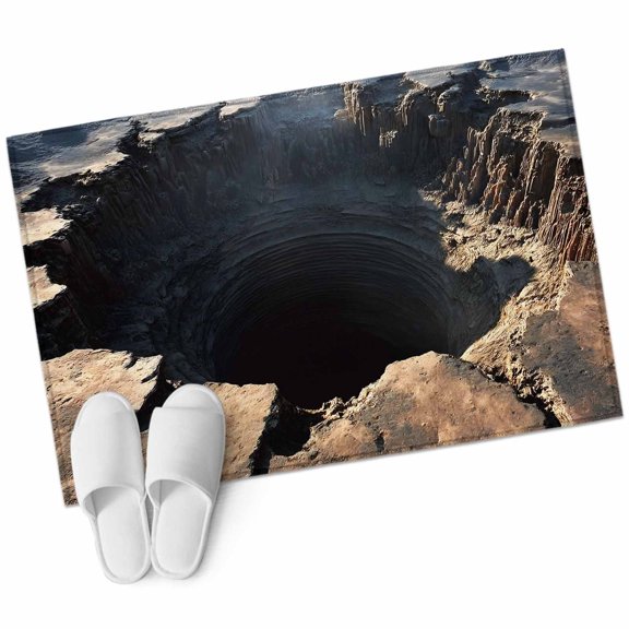 Ground Fissure Bathroom Rug Washable 2x3 Entryway Rug Non Slip Brown Crater Dramatic Front Door Mat Low Pile Indoor Doormat Throw Floor Carpet for Kitchen Bedroom Entrance